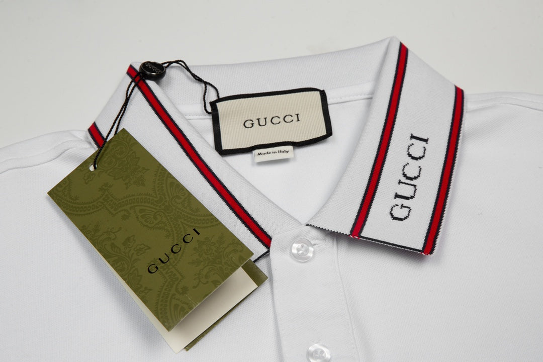 GUCCI 2024 Spring/Summer Contrast-Panel Polo Shirt – Men’s Premium Cotton, White, M–3XL