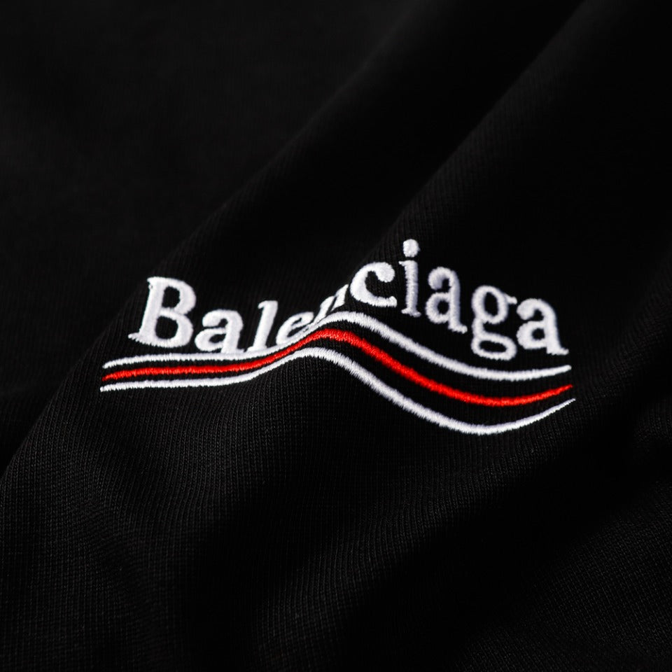 BALENCIAGA 2024 SS “Coca Wave” Embroidered T-Shirt – 350g Custom Double-Yarn Cotton (Black/White, XS–L)