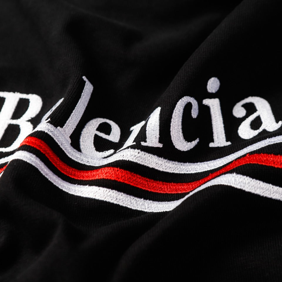 BALENCIAGA 2024 SS “Coca Wave” Embroidered T-Shirt – 350g Custom Double-Yarn Cotton (Black/White, XS–L)