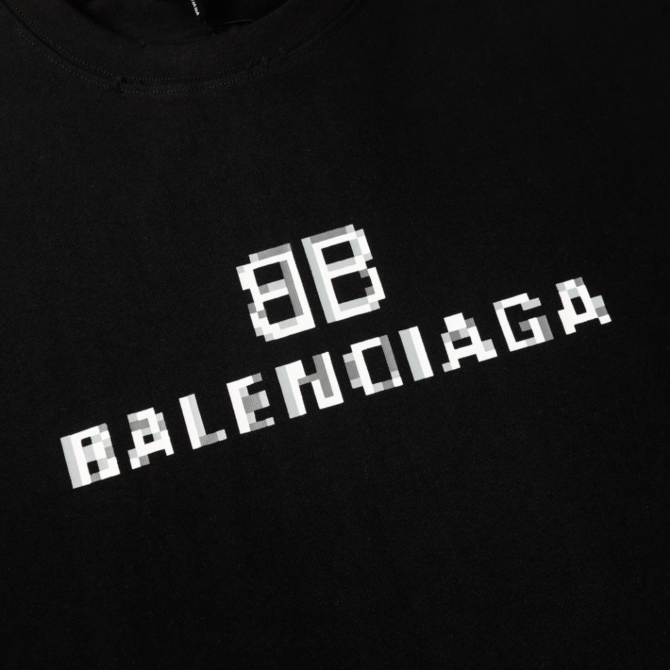 BALENCIAGA 2024 SS “Volcanic Mosaic” Distressed T-Shirt – Konli Print, 350g Double-Yarn Cotton (Black/White, XS–L)