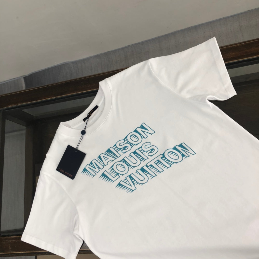 LV 25SS Heart Letter Logo T-Shirt – Premium 32-Count Combed Cotton, 260g Soft Fabric, Unisex Streetwear, M-3XL
