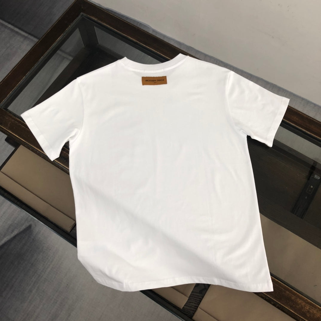 LV 25SS Heart Letter Logo T-Shirt – Premium 32-Count Combed Cotton, 260g Soft Fabric, Unisex Streetwear, M-3XL