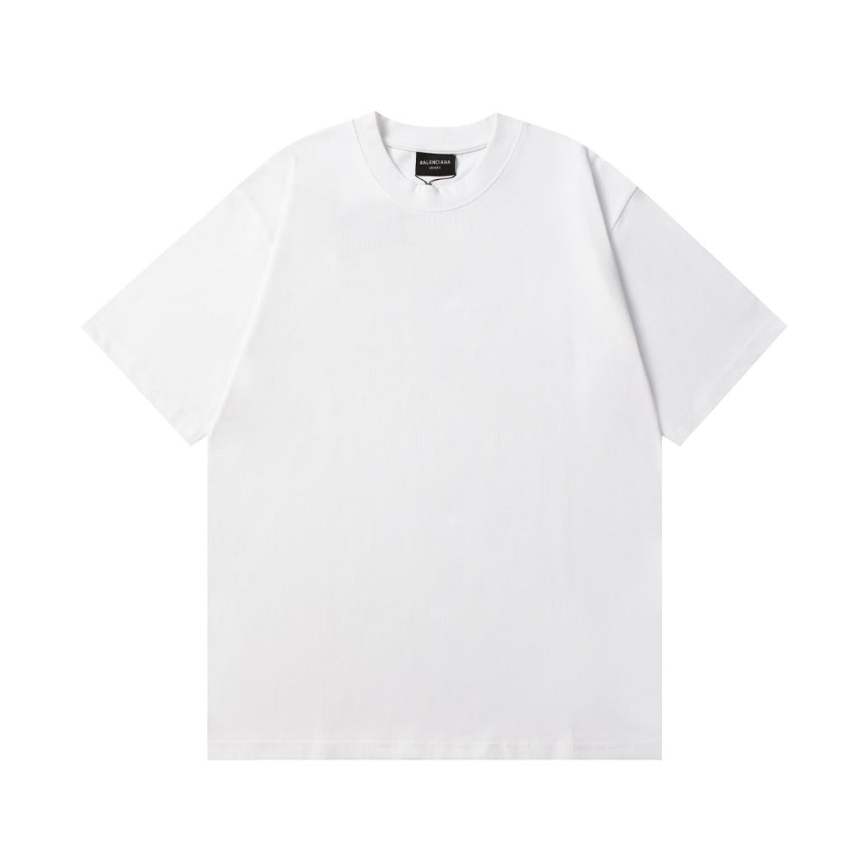 BALENCIAGA 2024 SS “Floral Letter” Rhinestone Logo T-Shirt – 350g Cotton (Black/White, Unisex)