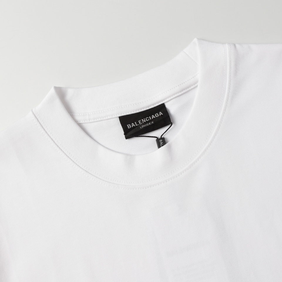 BALENCIAGA 2024 SS “Floral Letter” Rhinestone Logo T-Shirt – 350g Cotton (Black/White, Unisex)