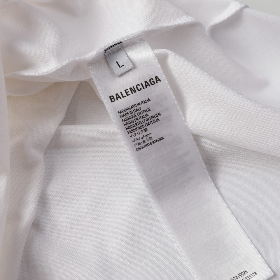 BALENCIAGA 2024 SS “Floral Letter” Rhinestone Logo T-Shirt – 350g Cotton (Black/White, Unisex)
