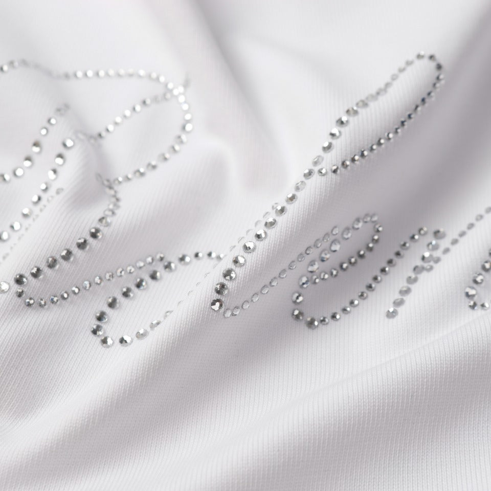 BALENCIAGA 2024 SS “Floral Letter” Rhinestone Logo T-Shirt – 350g Cotton (Black/White, Unisex)