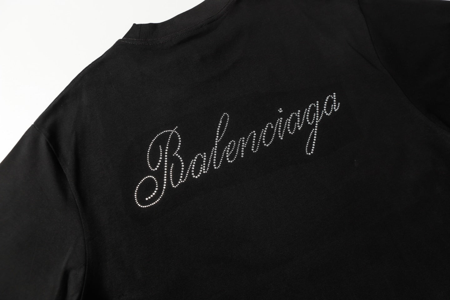 BALENCIAGA 2024 SS Floral Paris Rhinestone Logo T-Shirt – 350g Premium Cotton (Black/White, XS–L)