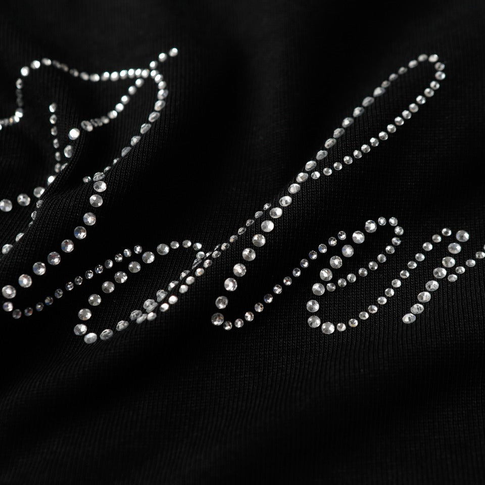 BALENCIAGA 2024 SS Floral Paris Rhinestone Logo T-Shirt – 350g Premium Cotton (Black/White, XS–L)