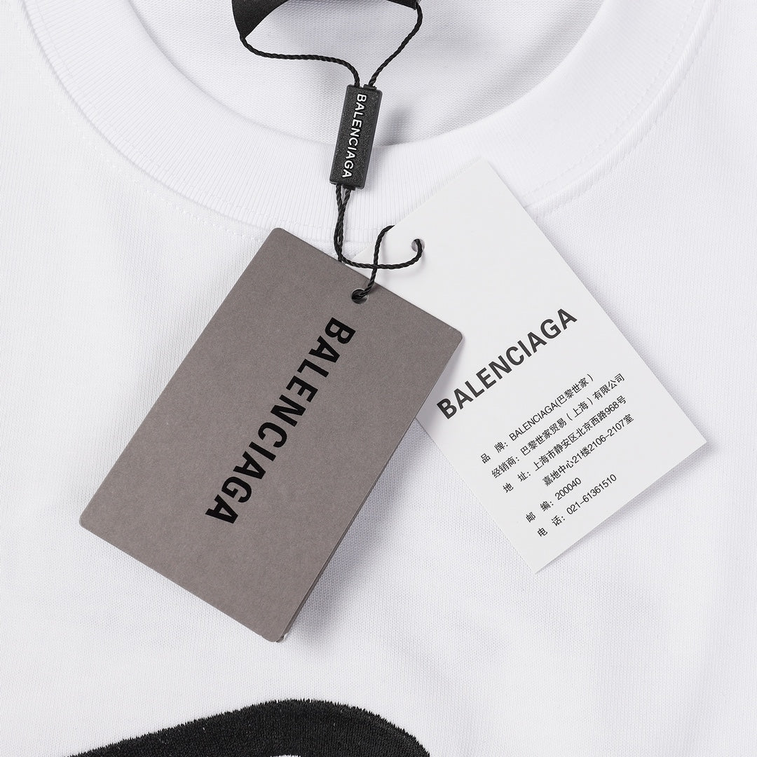 BALENCIAGA 2023 Embroidered Logo Oversized T-Shirt – 350g Premium Cotton (Black/White, XS–L)