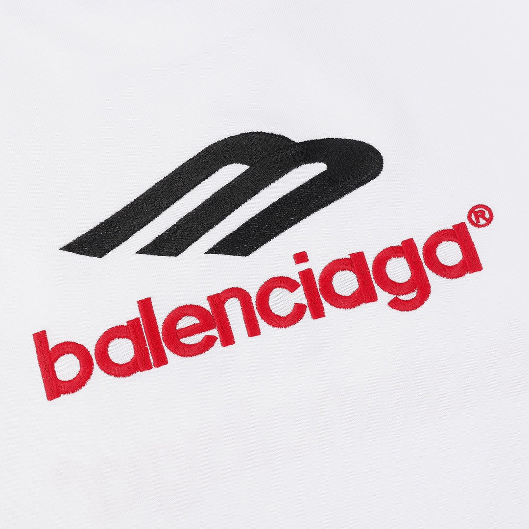 BALENCIAGA 2023 Embroidered Logo Oversized T-Shirt – 350g Premium Cotton (Black/White, XS–L)