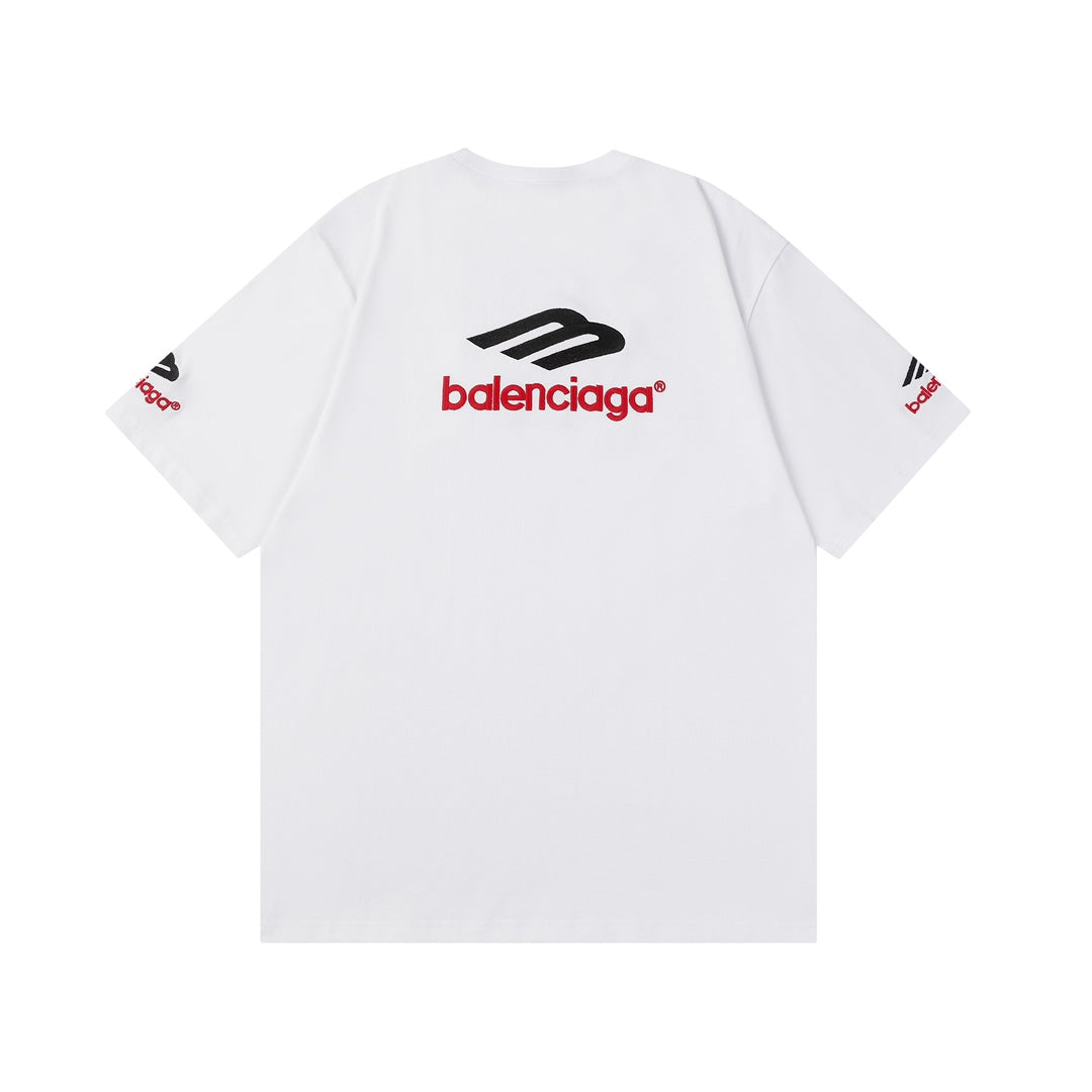 BALENCIAGA 2023 Embroidered Logo Oversized T-Shirt – 350g Premium Cotton (Black/White, XS–L)