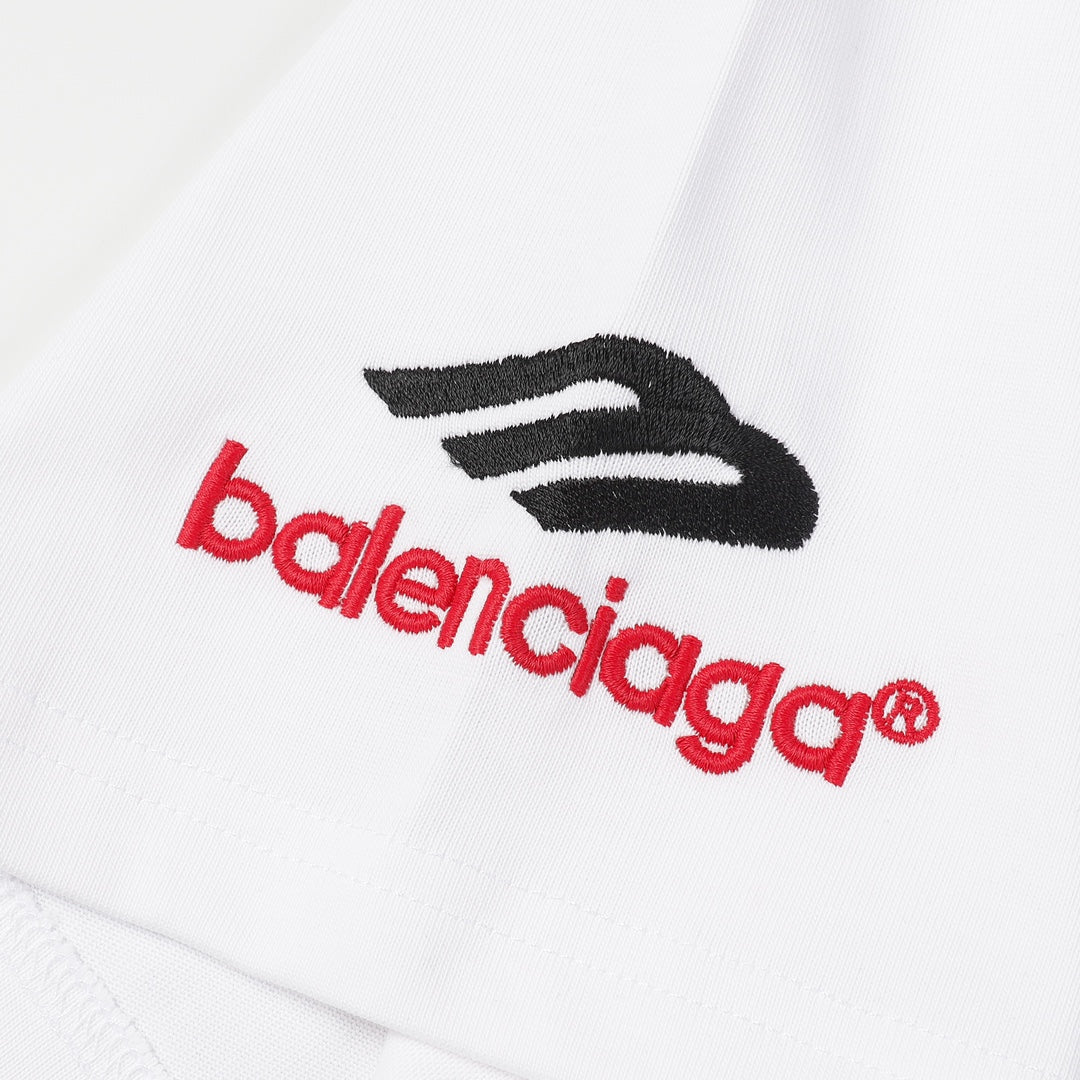 BALENCIAGA 2023 Embroidered Logo Oversized T-Shirt – 350g Premium Cotton (Black/White, XS–L)