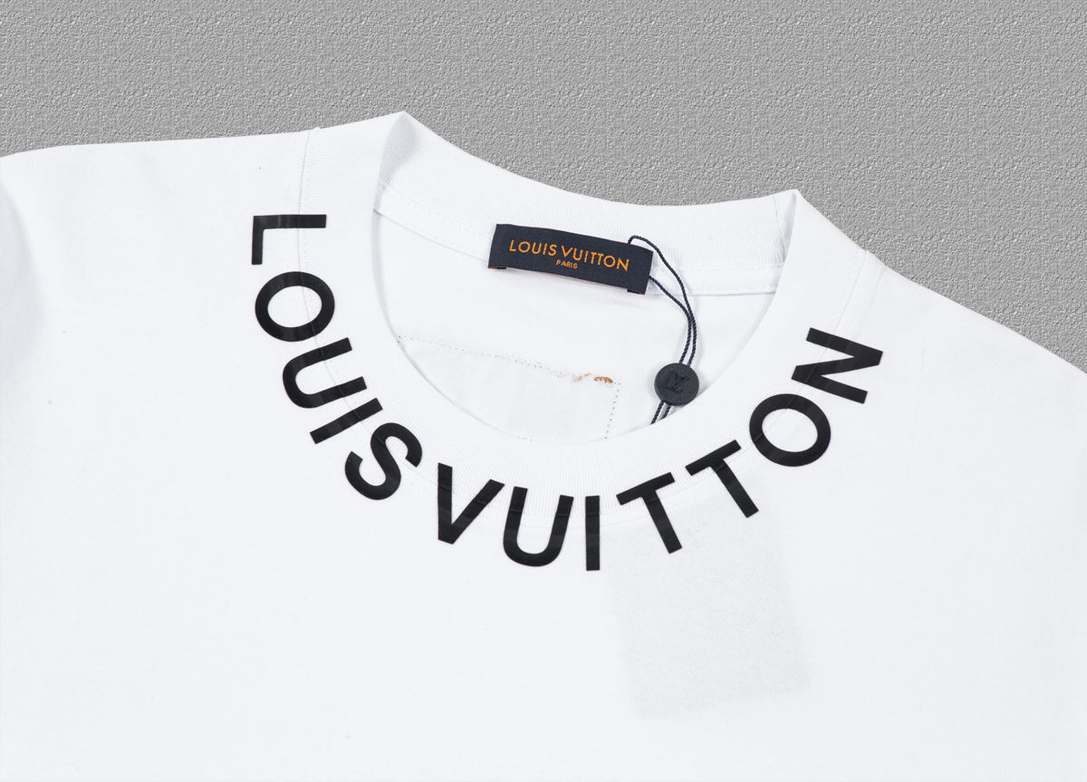 Louis Vuitton (LV) Short Sleeve T-Shirt – Silicone Letter Neck, Premium 32s Double Yarn 260g Cotton, Unisex S-XXL