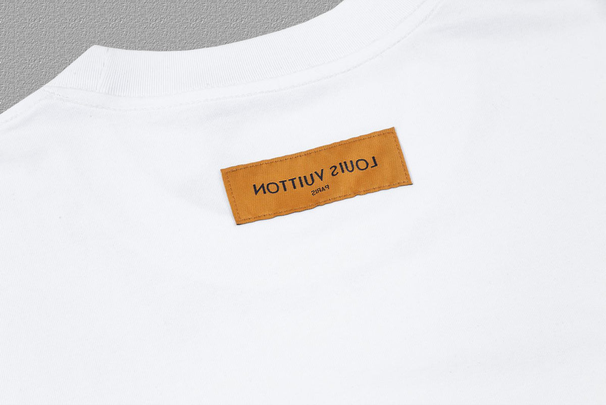 Louis Vuitton (LV) Short Sleeve T-Shirt – Silicone Letter Neck, Premium 32s Double Yarn 260g Cotton, Unisex S-XXL
