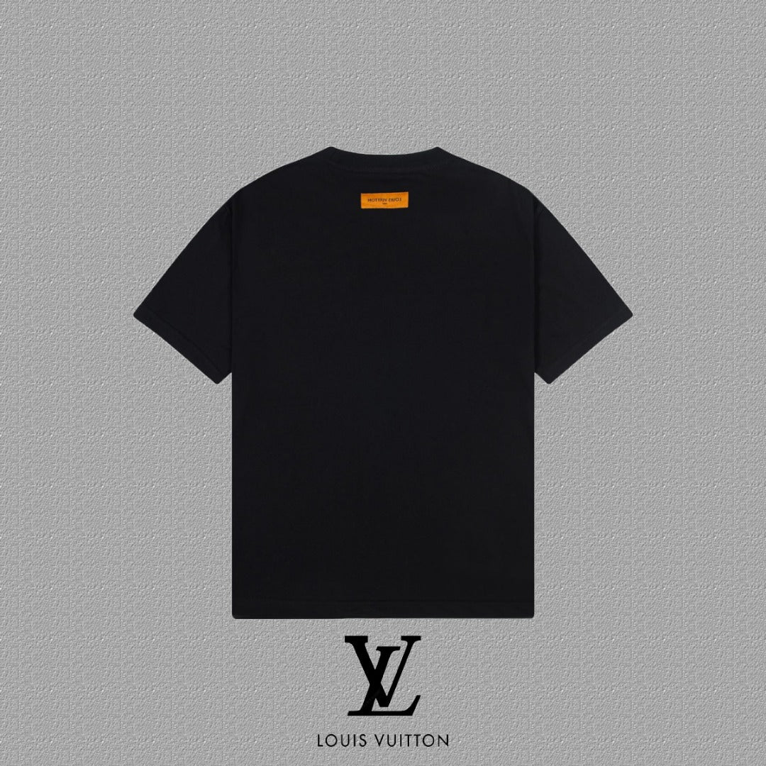 Louis Vuitton (LV) Short Sleeve T-Shirt – Silicone Letter Neck, Premium 32s Double Yarn 260g Cotton, Unisex S-XXL