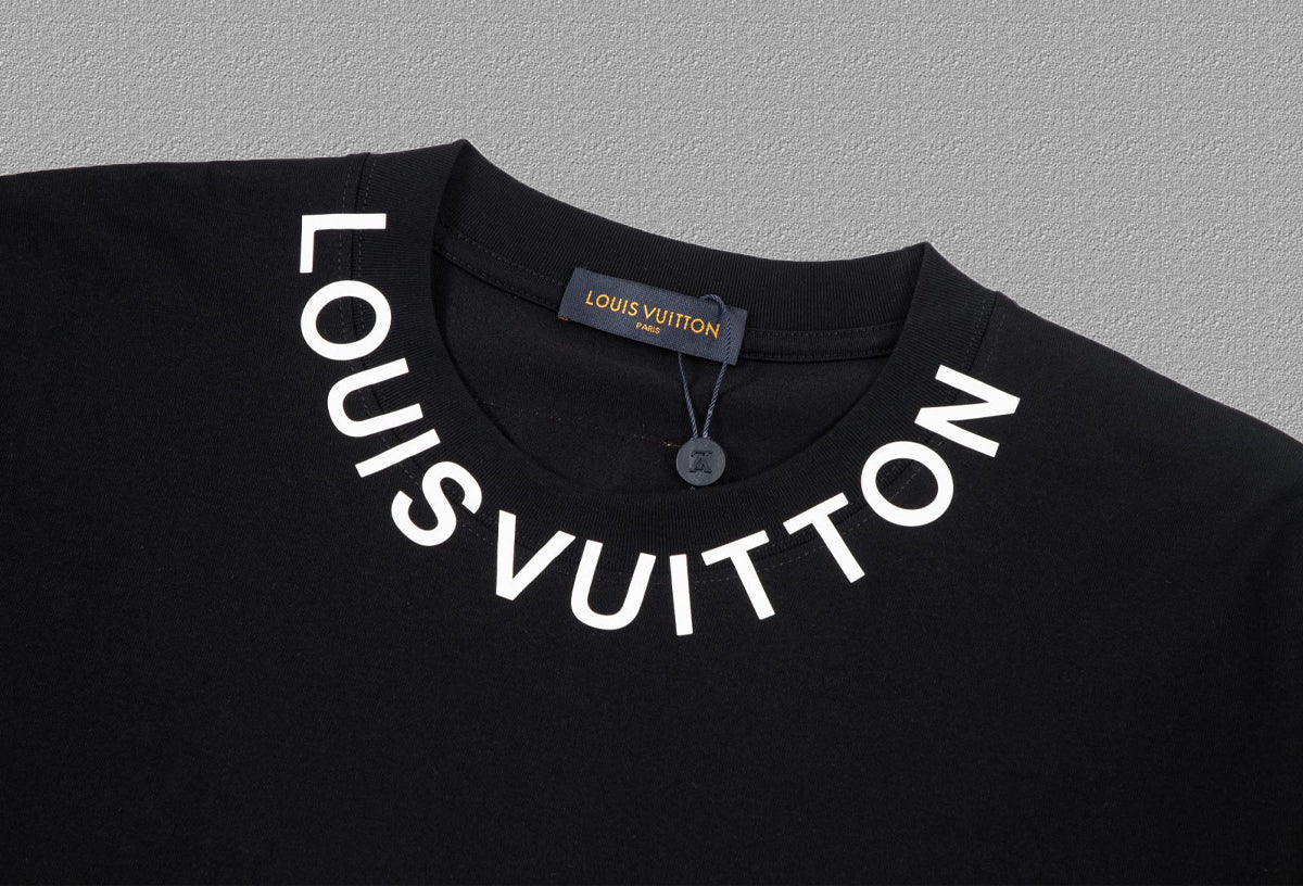Louis Vuitton (LV) Short Sleeve T-Shirt – Silicone Letter Neck, Premium 32s Double Yarn 260g Cotton, Unisex S-XXL