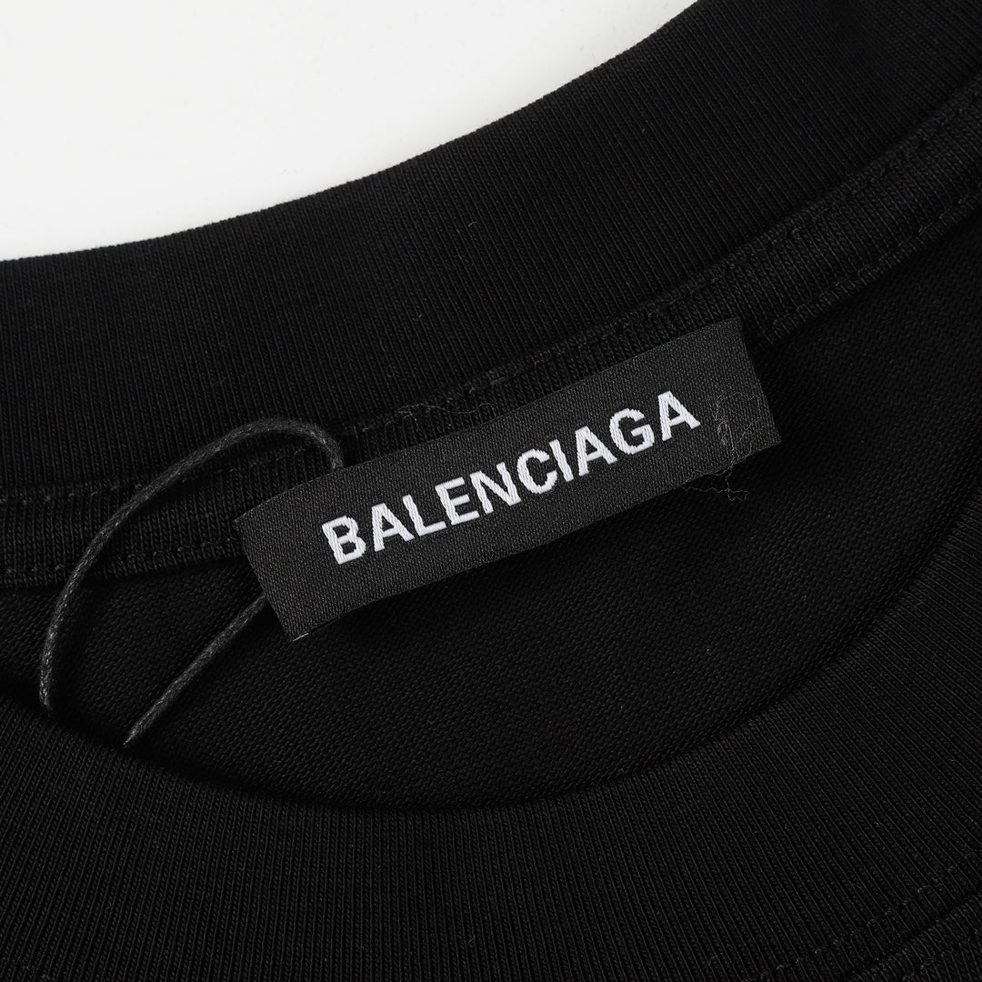BALENCIAGA 23SS Graffiti Print Oversized T-Shirt – 350g Premium Cotton (Black/White, XS–L)
