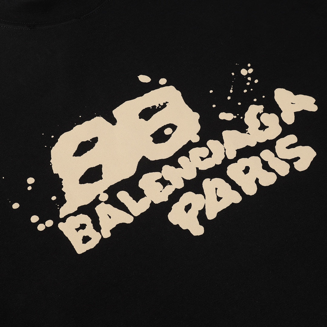 BALENCIAGA 23SS Graffiti Print Oversized T-Shirt – 350g Premium Cotton (Black/White, XS–L)