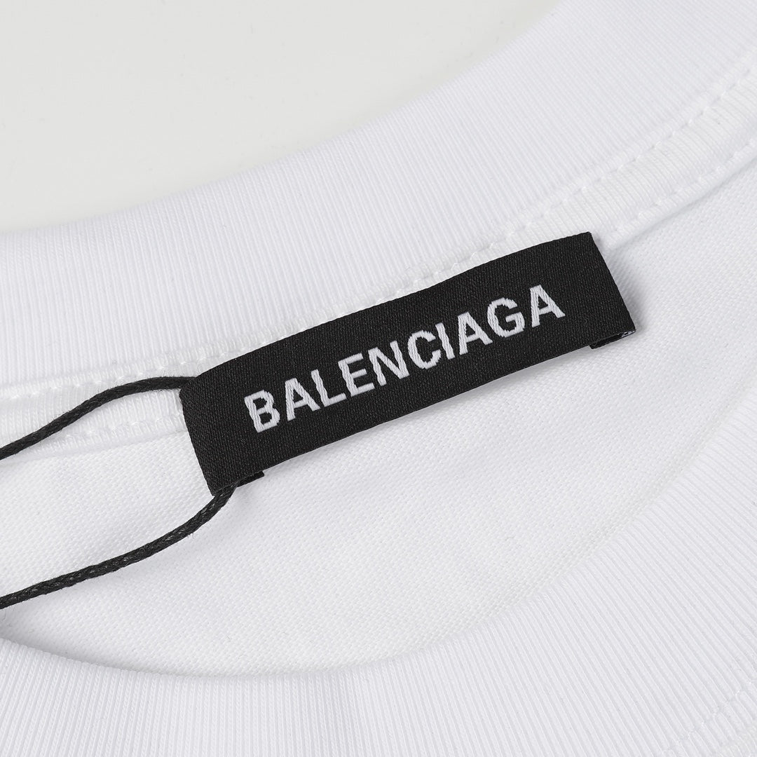 BALENCIAGA 23SS Graffiti Print Distressed T-Shirt – 350g Premium Cotton (Black/White, XS–L)