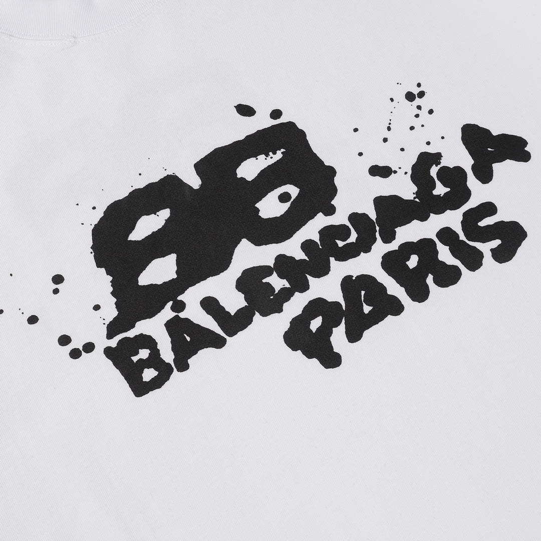 BALENCIAGA 23SS Graffiti Print Distressed T-Shirt – 350g Premium Cotton (Black/White, XS–L)