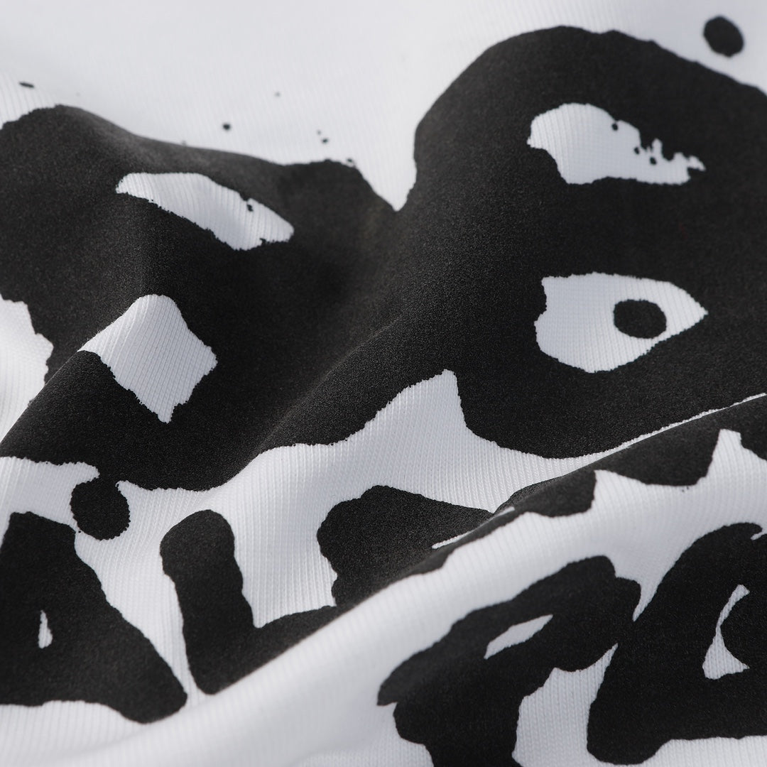 BALENCIAGA 23SS Graffiti Print Distressed T-Shirt – 350g Premium Cotton (Black/White, XS–L)