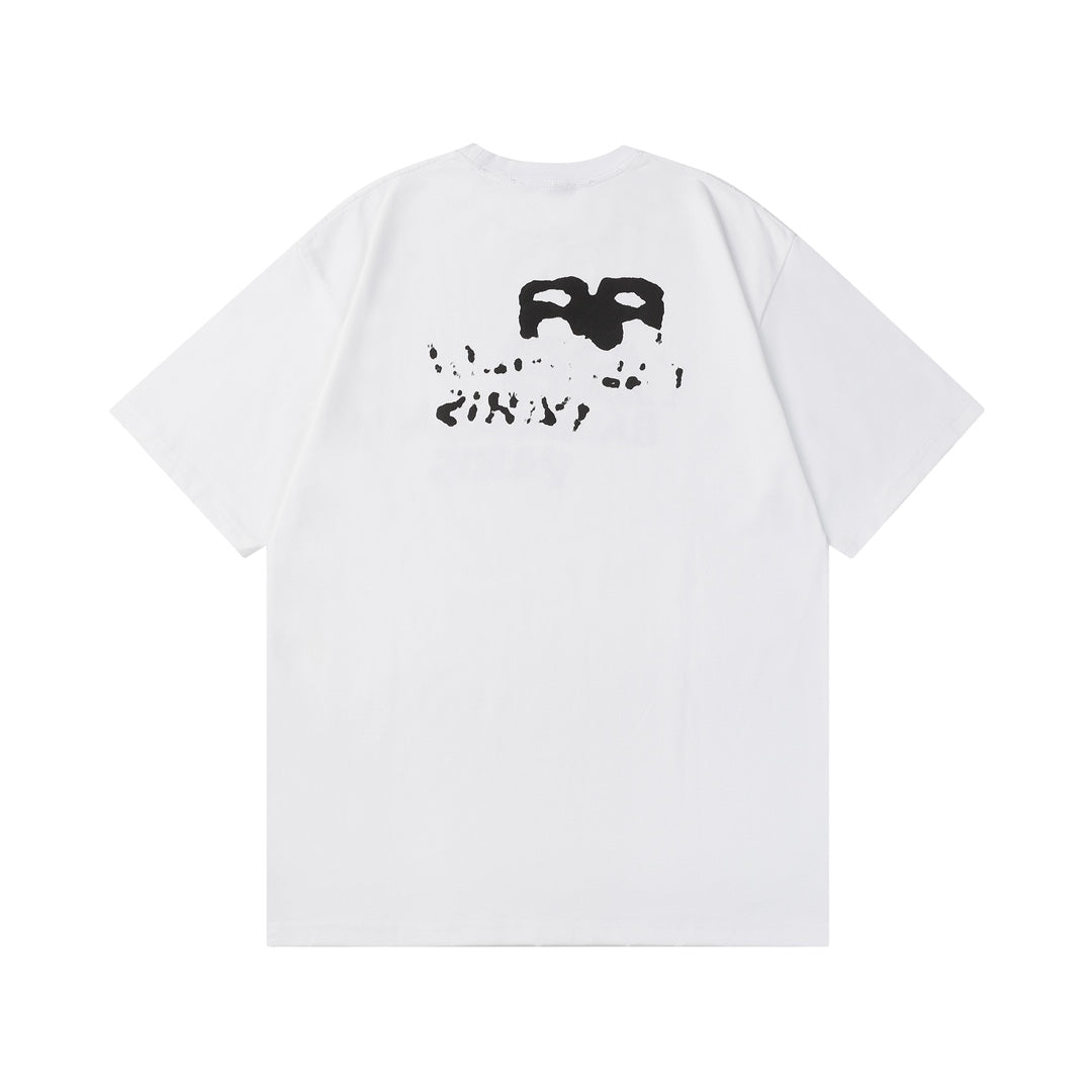 BALENCIAGA 23SS Graffiti Print Distressed T-Shirt – 350g Premium Cotton (Black/White, XS–L)