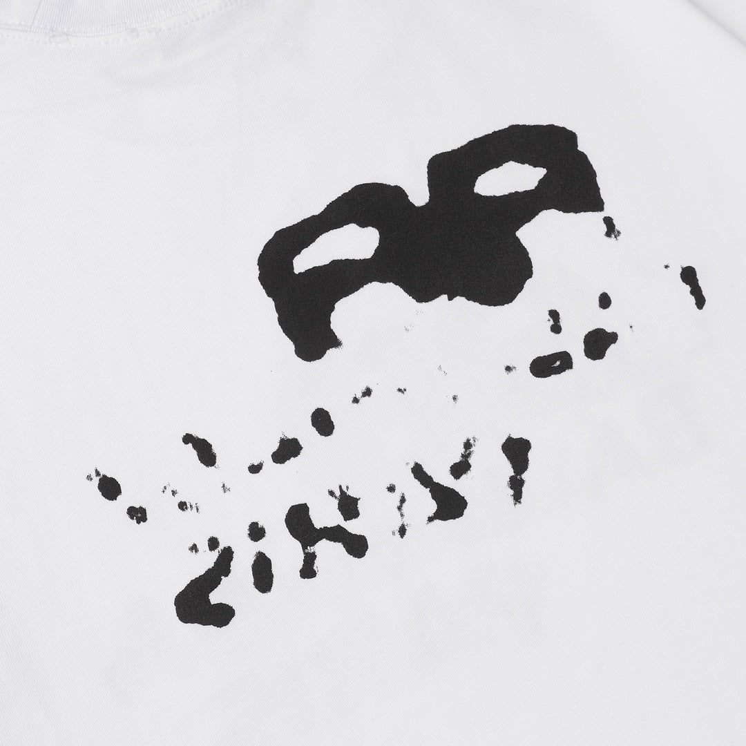 BALENCIAGA 23SS Graffiti Print Distressed T-Shirt – 350g Premium Cotton (Black/White, XS–L)