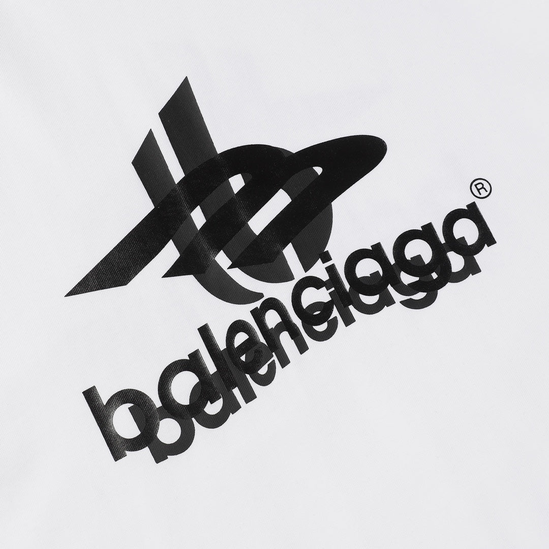 BALENCIAGA 23SS Overlapping Logo Print T-Shirt – 350g Premium Cotton (Black/White, XS–L)