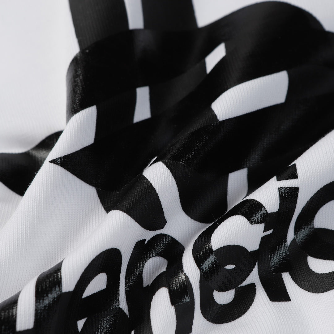 BALENCIAGA 23SS Overlapping Logo Print T-Shirt – 350g Premium Cotton (Black/White, XS–L)