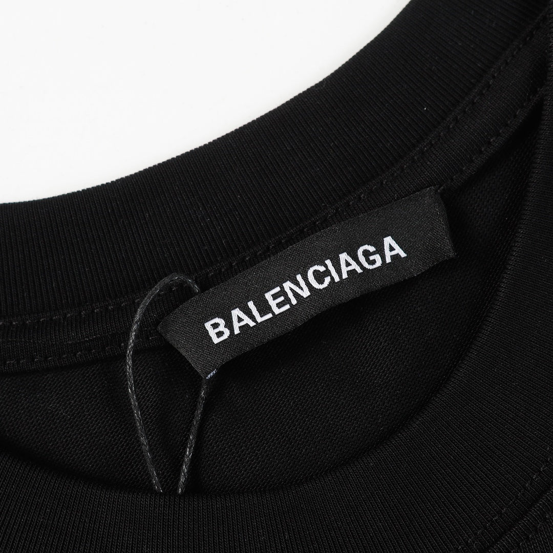 BALENCIAGA 23SS Overlapping Logo Print T-Shirt – 350g Premium Cotton | Unisex Oversized Fit (Black/White, XS–L)