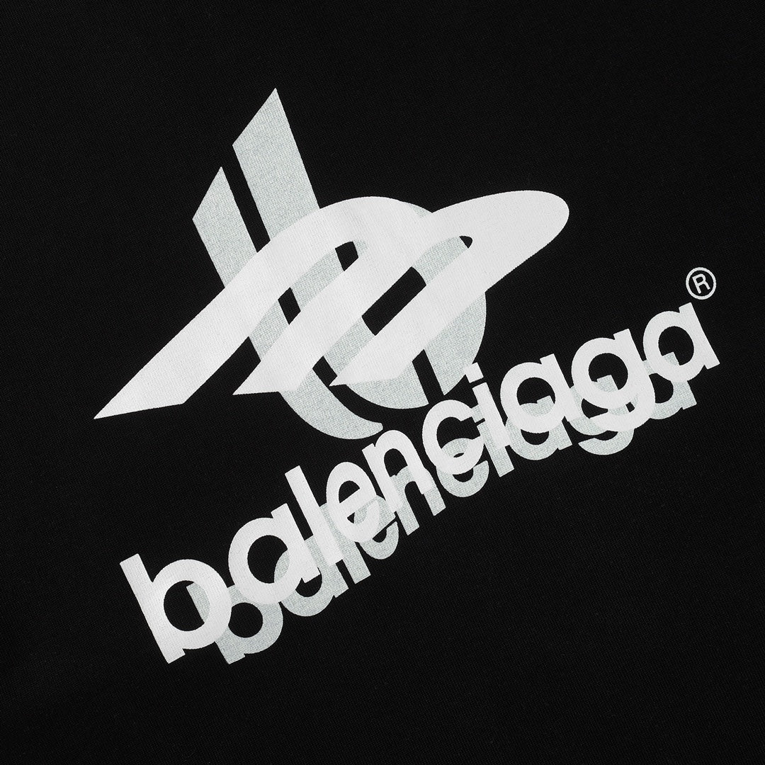 BALENCIAGA 23SS Overlapping Logo Print T-Shirt – 350g Premium Cotton | Unisex Oversized Fit (Black/White, XS–L)