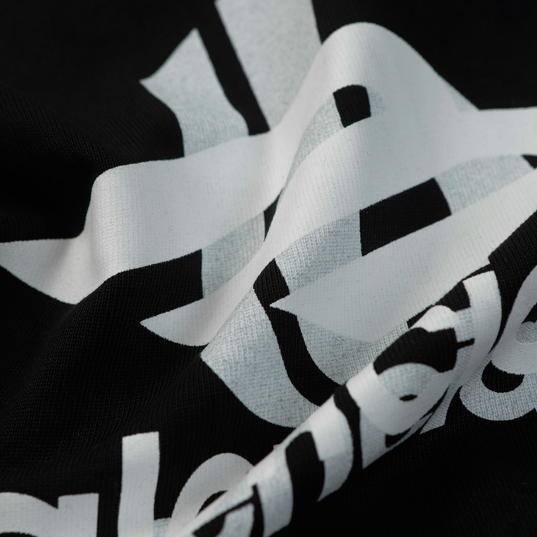 BALENCIAGA 23SS Overlapping Logo Print T-Shirt – 350g Premium Cotton | Unisex Oversized Fit (Black/White, XS–L)