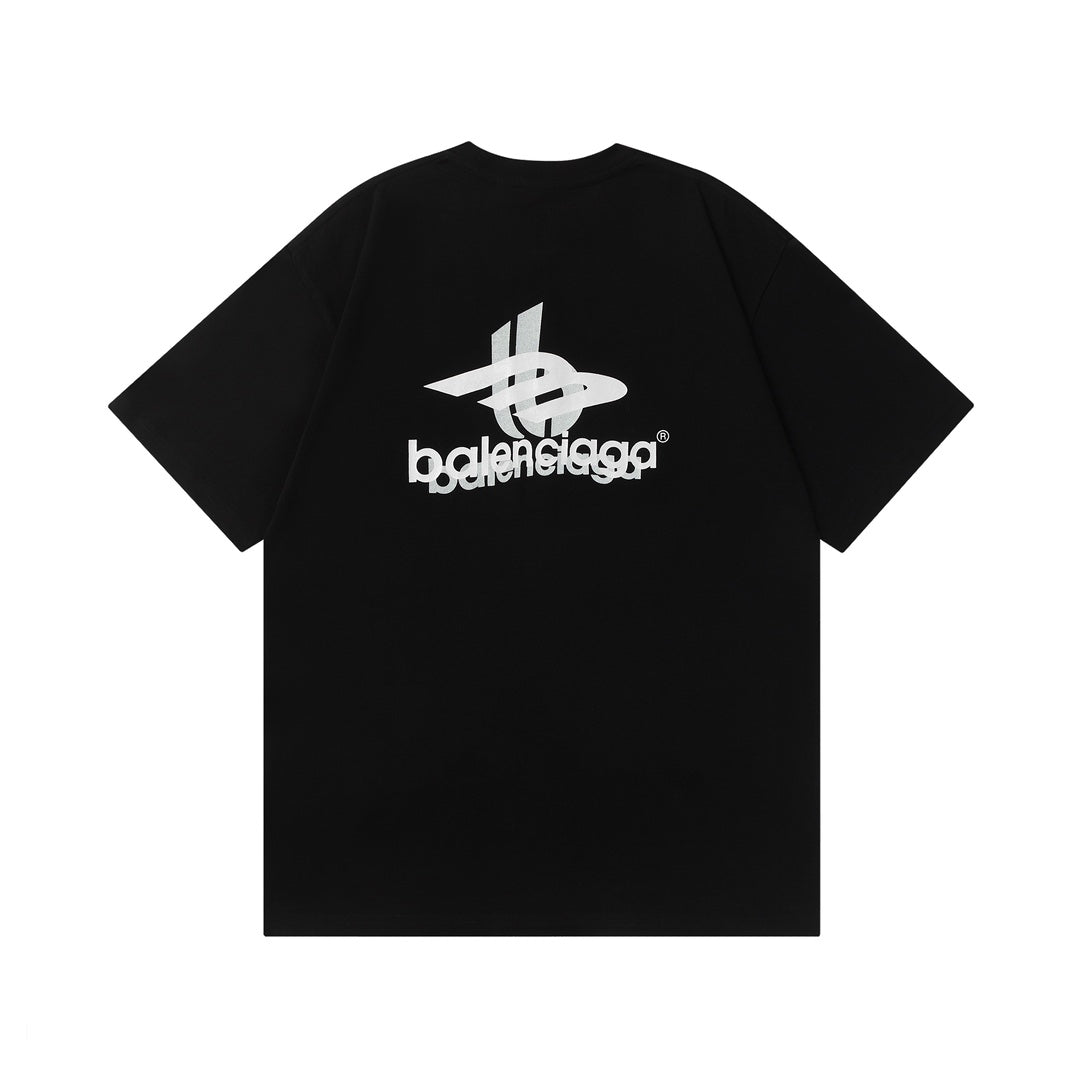 BALENCIAGA 23SS Overlapping Logo Print T-Shirt – 350g Premium Cotton | Unisex Oversized Fit (Black/White, XS–L)