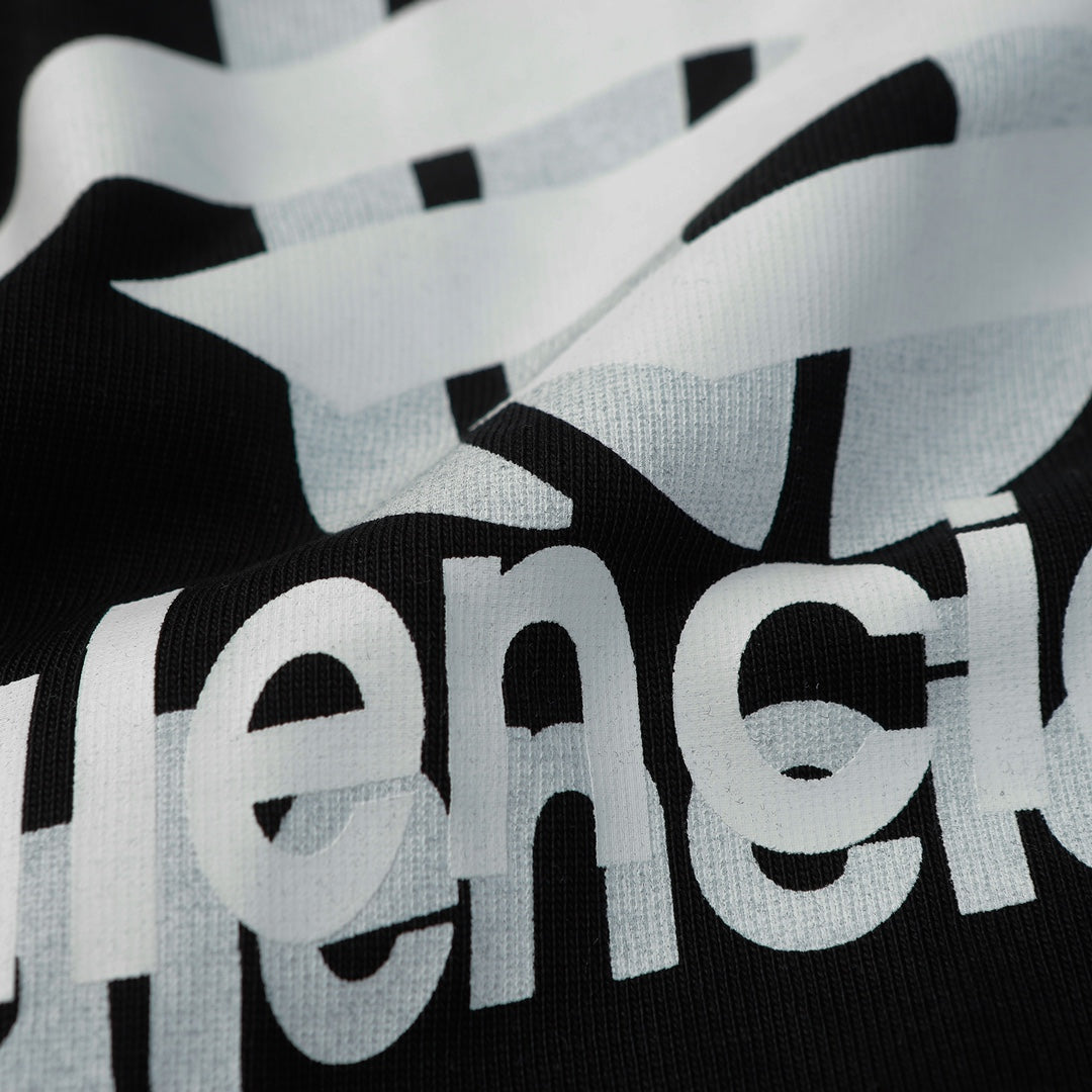 BALENCIAGA 23SS Overlapping Logo Print T-Shirt – 350g Premium Cotton | Unisex Oversized Fit (Black/White, XS–L)