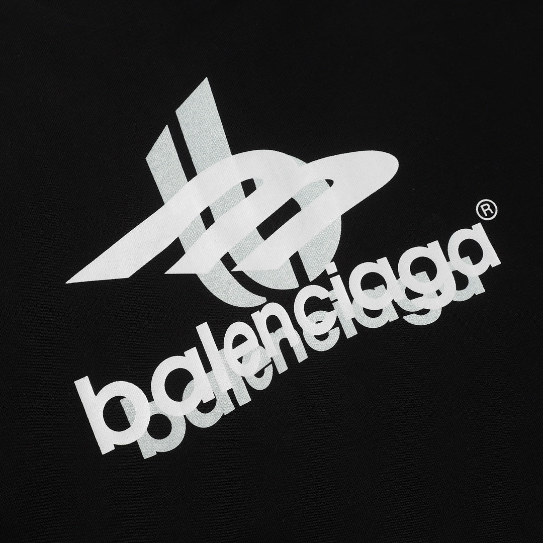 BALENCIAGA 23SS Overlapping Logo Print T-Shirt – 350g Premium Cotton | Unisex Oversized Fit (Black/White, XS–L)