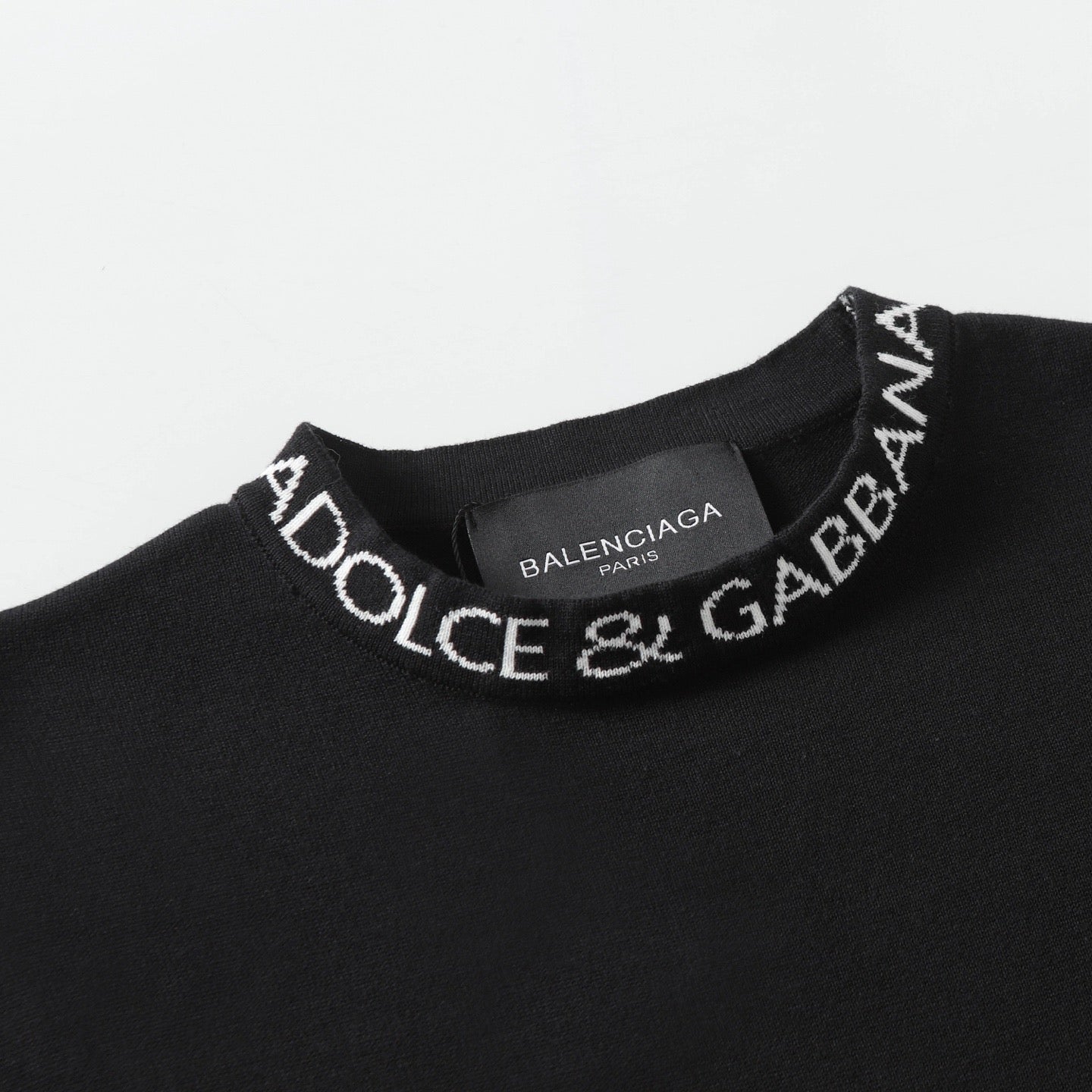 BALENCIAGA Jacquard-Knit Collar T-Shirt – Unisex Premium Cotton Tee (Black/White, XS–L)