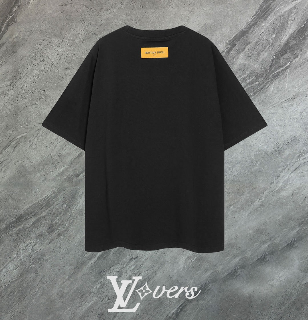Louis Vuitton 2025 Premium Round Neck T-Shirt with Embroidered Sleeve Logo – Unisex Casual Tee (S-2XL, Black/White/Beige)