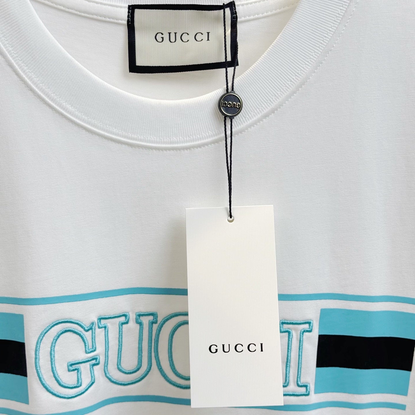 GUCCI Logo Ribbon Print & Embroidered T-Shirt – Oversized Unisex Fit, Premium Cotton (S–XL)