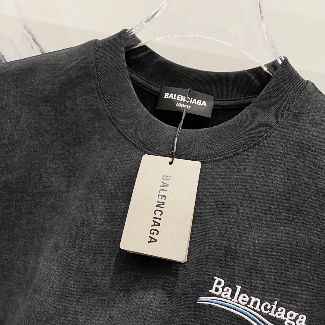 BALENCIAGA 320g Oversized Cotton T-Shirt with Wave-Inspired Coca-Cola Style Logo Embroidery – Unisex (S–XL)