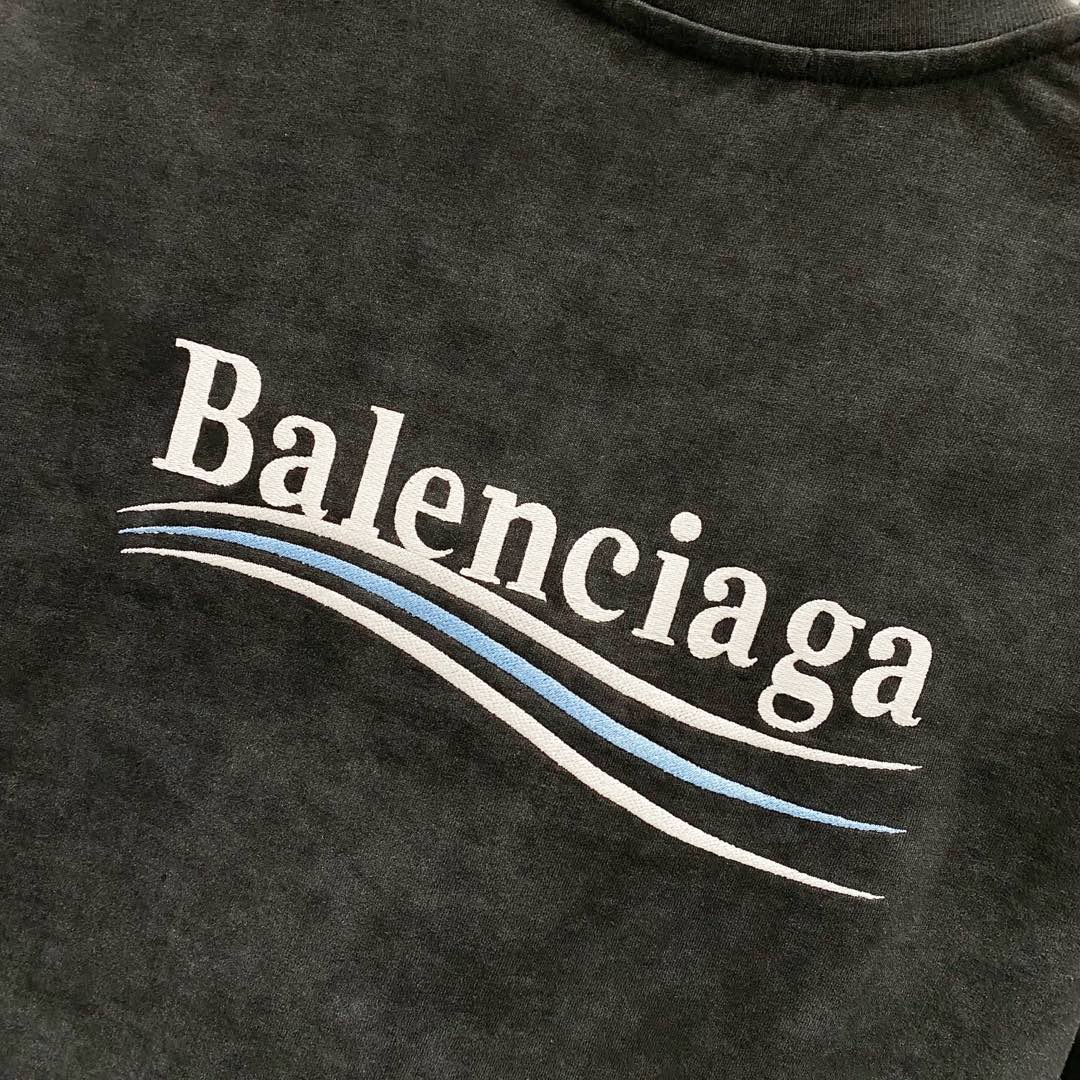 BALENCIAGA 320g Oversized Cotton T-Shirt with Wave-Inspired Coca-Cola Style Logo Embroidery – Unisex (S–XL)
