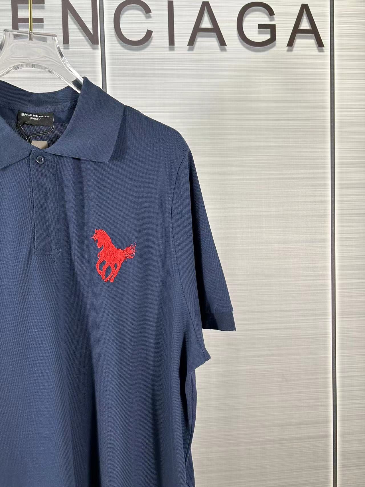 BALENCIAGA 24SS Embroidered Warhorse Polo Shirt – Unisex Relaxed Fit (Size 1–3)