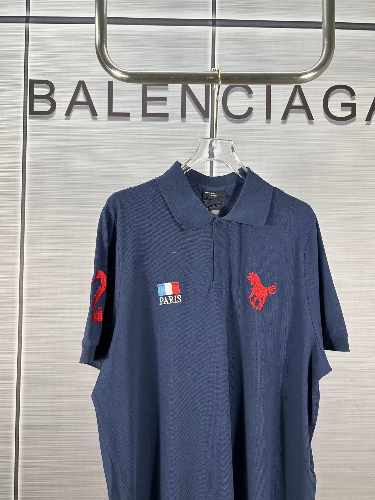 BALENCIAGA 24SS Embroidered Warhorse Polo Shirt – Unisex Relaxed Fit (Size 1–3)