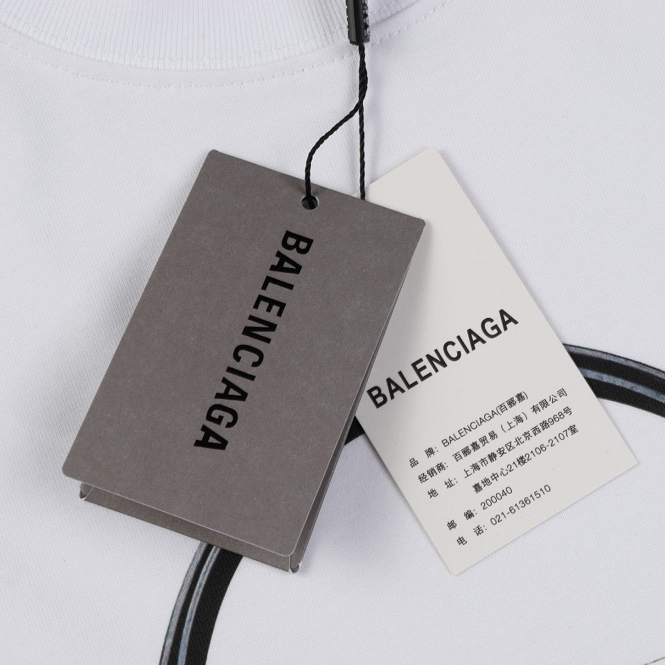 BALENCIAGA Passport Graphic White Ink Print T-Shirt (XS–L)