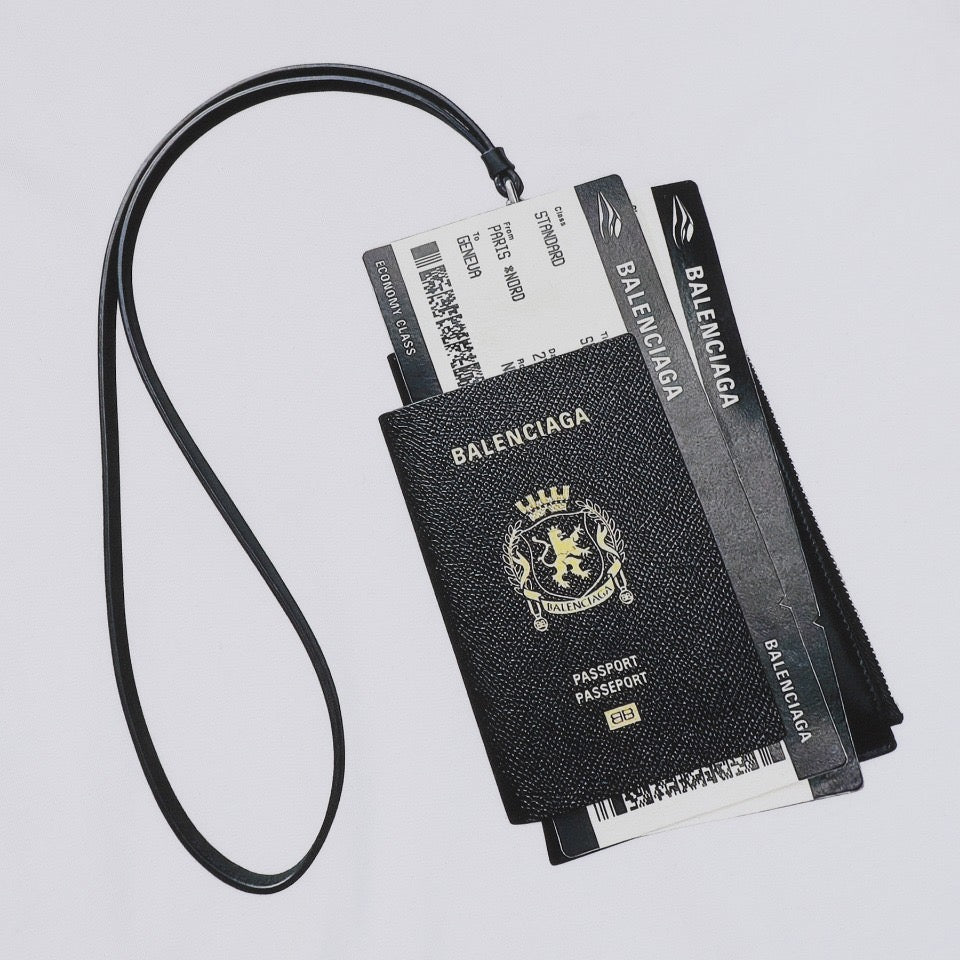 BALENCIAGA Passport Graphic White Ink Print T-Shirt (XS–L)