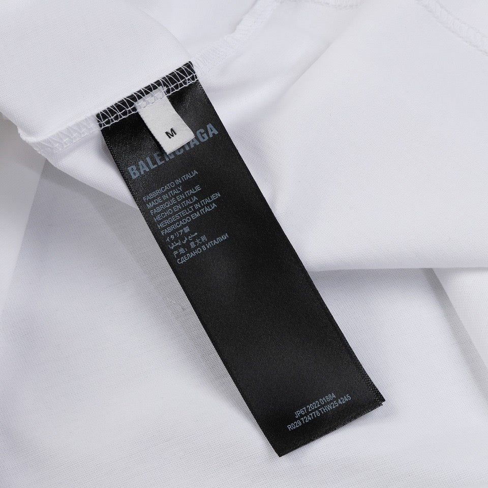 BALENCIAGA Passport Graphic White Ink Print T-Shirt (XS–L)