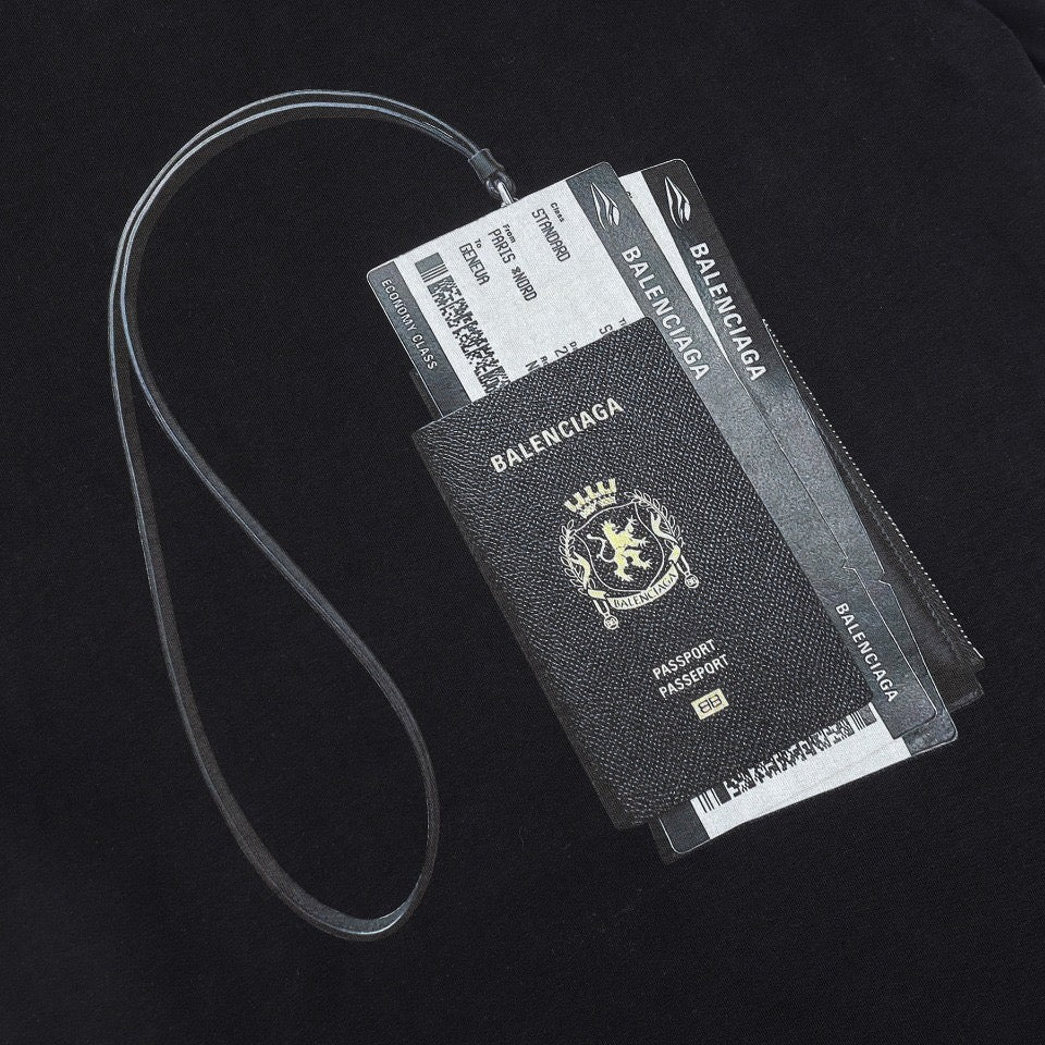 BALENCIAGA Passport Graphic White Ink Print T-Shirt (XS–L)