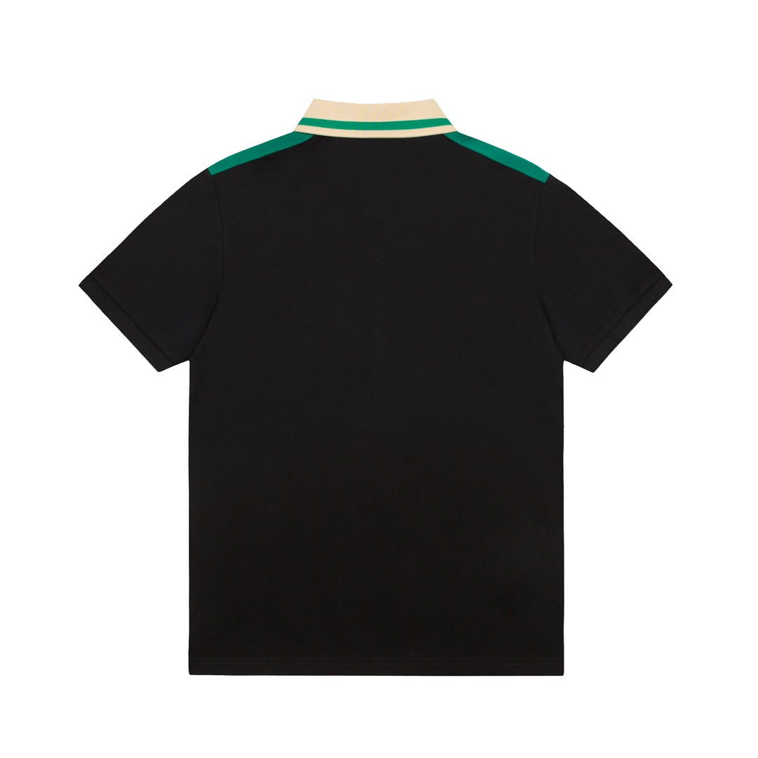 GUCCI 2025 New Season Polo Shirt – GG Embroidery Pocket, Contrast Collar, Black (M–3XL)