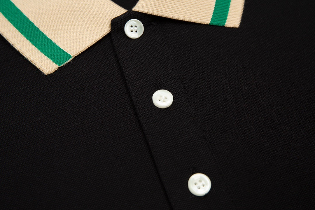GUCCI 2025 New Season Polo Shirt – GG Embroidery Pocket, Contrast Collar, Black (M–3XL)