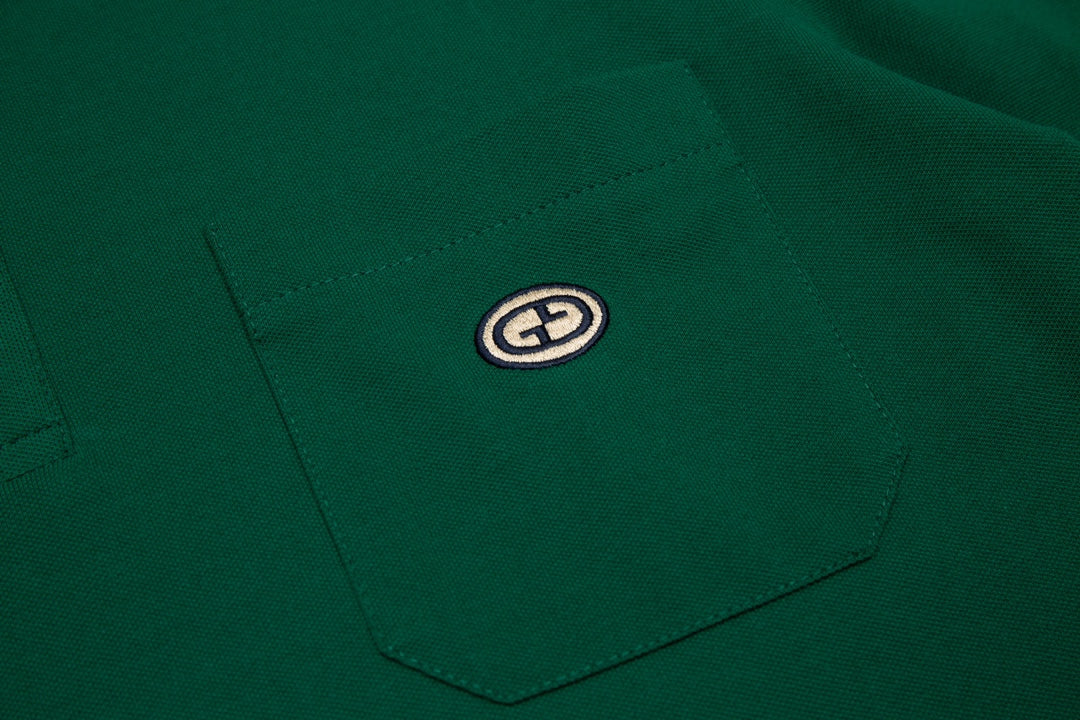 GUCCI 2025 New Season Polo Shirt – GG Embroidery Pocket, Contrast Collar, Black (M–3XL)