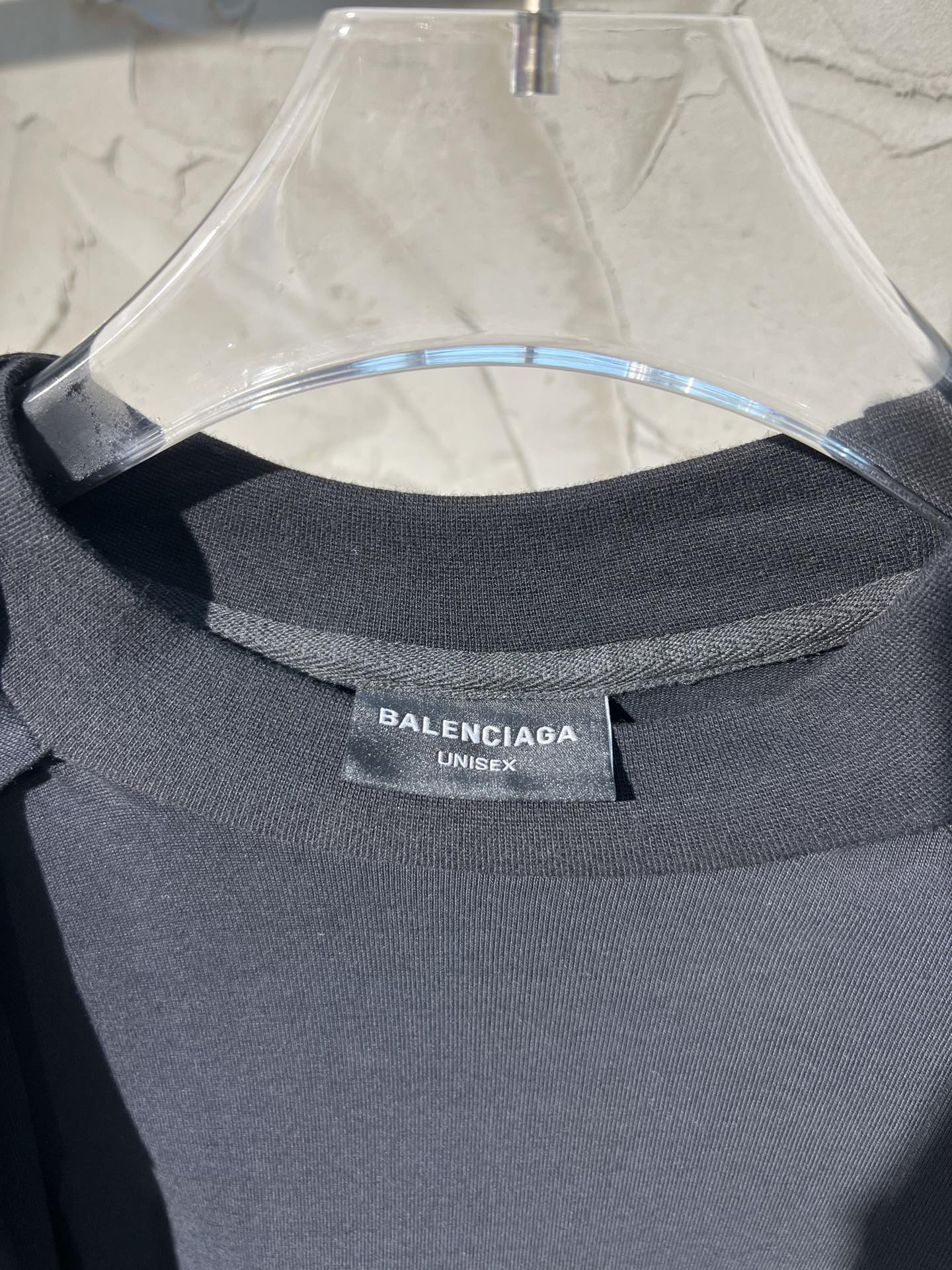 BALENCIAGA Layered Oversized Hoodie T-Shirt with Embroidered Logo – Black/Grey (Size 1–4)